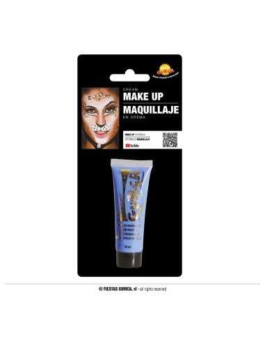 Trucco crema neon blu in tubetto da 20ml applicato su viso per makeup artistico Halloween Carnevale