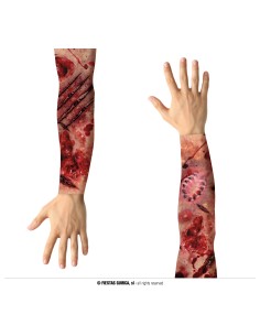 Coppia maniche tattoo realistiche con ferite sanguinanti e cicatrici per costume horror Halloween
