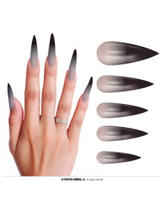 Set 12 unghie finte gotiche grigio-nere con colla per look dark Halloween