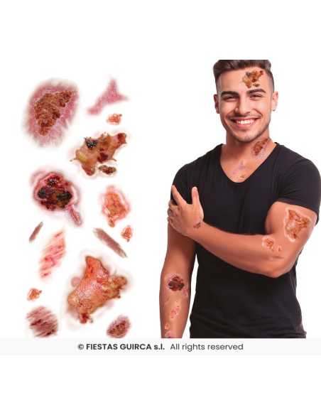 Set tatuaggi temporanei ferite infette realistiche per trucco Halloween horror