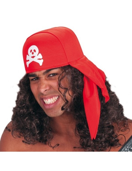 Bandana pirata nera in feltro con teschio bianco e ossa incrociate per costume