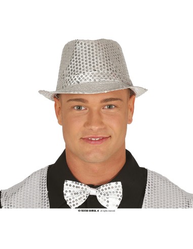 Borsalino argentato con paillettes brillanti cappello elegante festa