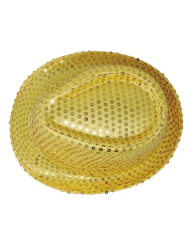Cappello fedora gangster dorato con paillettes scintillanti per feste a tema anni 20