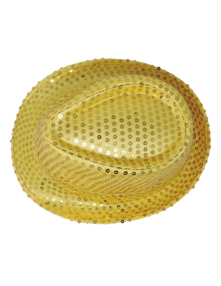 Cappello fedora gangster dorato con paillettes scintillanti per feste a tema anni 20