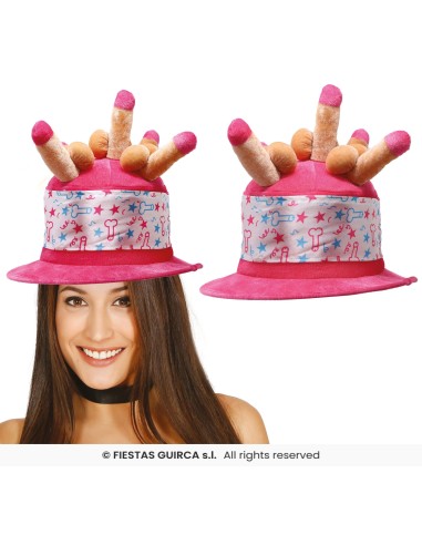 Cappello rosa con decorazioni scherzose per feste e addii al nubilato