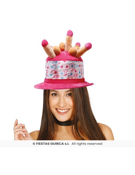 Cappello rosa con decorazioni scherzose per feste e addii al nubilato