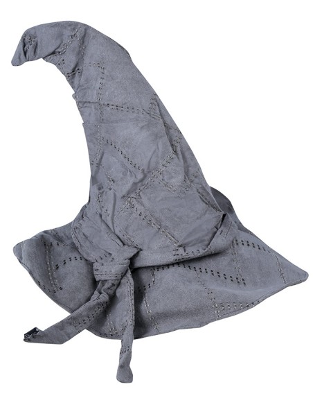 Cappello da mago grigio in tela con punta ricurva per costume Halloween e feste a tema fantasy