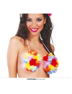 Reggiseno con fiori multicolori hawaiano rosso giallo blu rosa per costume tropicale donna