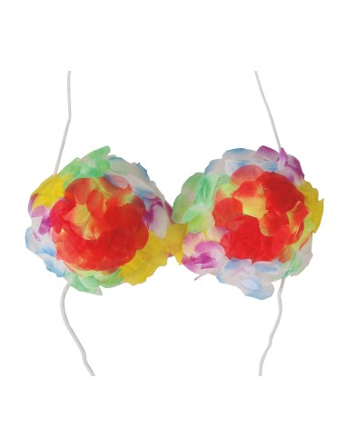 Reggiseno con fiori multicolori hawaiano rosso giallo blu rosa per costume tropicale donna