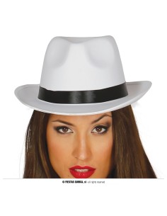 Cappello gangster bianco in raso con fascia nera indossato da donna per costume anni 20 2