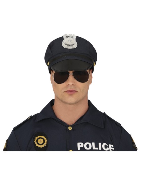 Cappello da poliziotto nero con distintivo argentato e visiera per costume carnevale halloween
