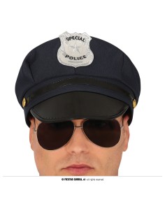 Cappello da poliziotto nero con distintivo argentato e visiera per costume carnevale halloween 2