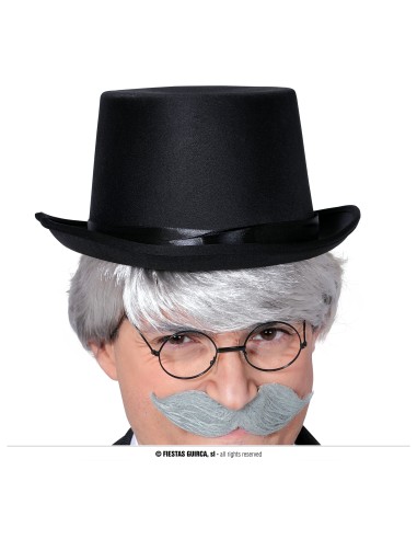 Cilindro nero in feltro con fascia decorativa per costumi d'epoca e teatro vintage