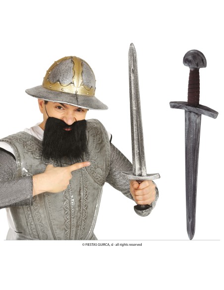 Spada medievale 65 cm argento per costume da cavaliere e guerriero fantasy