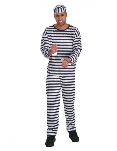 Costume carcerato uomo righe bianche nere con berretto maglia pantaloni per festa tema carcere