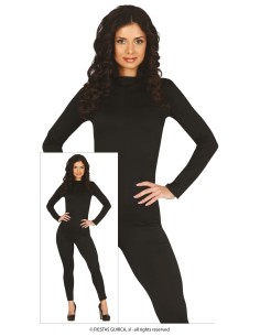 Body nero aderente maniche lunghe per donna, costume base per travestimenti Halloween e feste