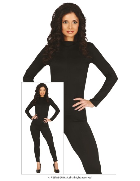 Body nero aderente maniche lunghe per donna, costume base per travestimenti Halloween e feste