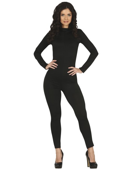 Body nero aderente maniche lunghe per donna, costume base per travestimenti Halloween e feste