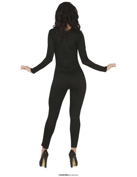 Body nero aderente maniche lunghe per donna, costume base per travestimenti Halloween e feste