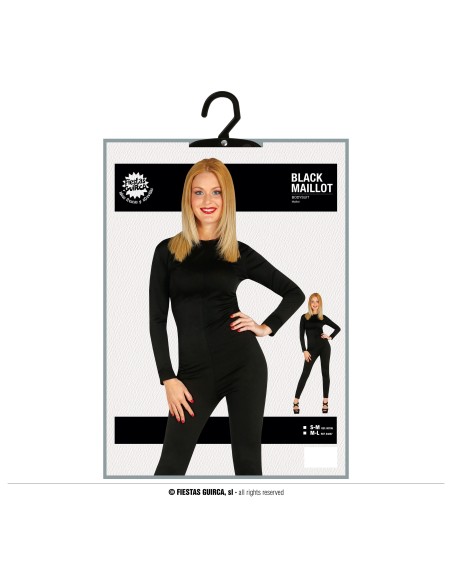 Body nero aderente maniche lunghe per donna, costume base per travestimenti Halloween e feste