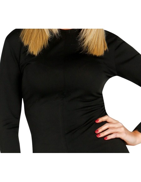 Body nero aderente maniche lunghe per donna, costume base per travestimenti Halloween e feste