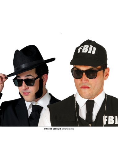 Occhiali neri Blues Brothers stile agente FBI per travestimenti e costumi a tema