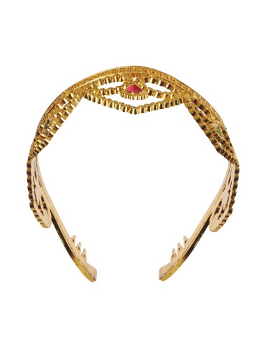 Coroncina regina dorata con gemme rosse e decorazioni elaborate per feste in costume