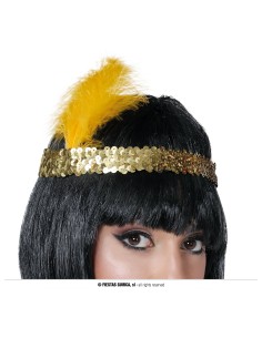 Fascia Charleston dorata con paillettes oro e piuma gialla per costume anni 20 flapper girl 2