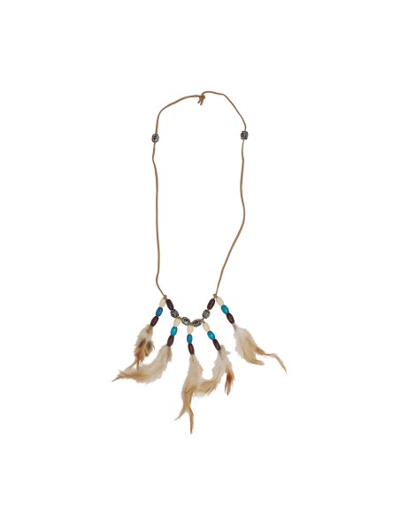 Collana indiana con piume e perline turchesi e nere per costumi etnici e travestimenti western