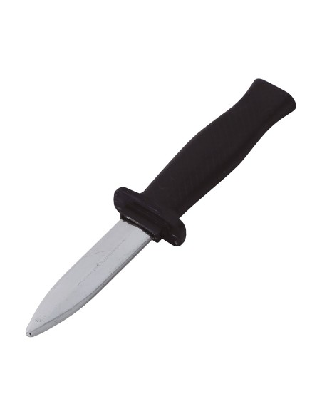 Pugnale rientrante da 19 cm con lama che si ritrae nel manico nero per scherzi e travestimenti