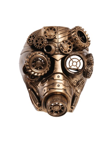 Maschera antigas steampunk bronzo con ingranaggi dorati e dettagli meccanici per costume Halloween