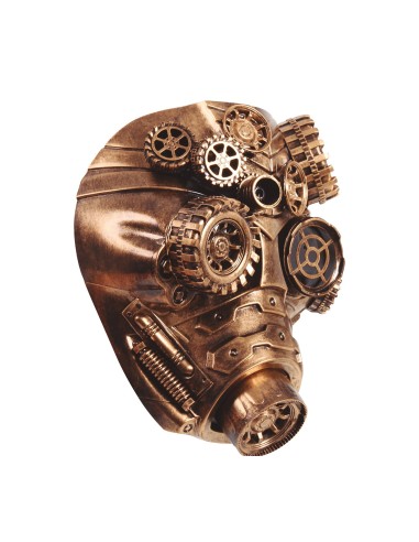 Maschera antigas steampunk bronzo con ingranaggi dorati e dettagli meccanici per costume Halloween