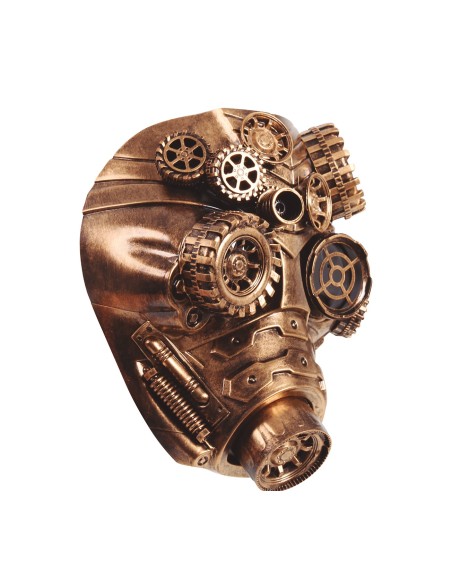 Maschera antigas steampunk bronzo con ingranaggi dorati e dettagli meccanici per costume Halloween