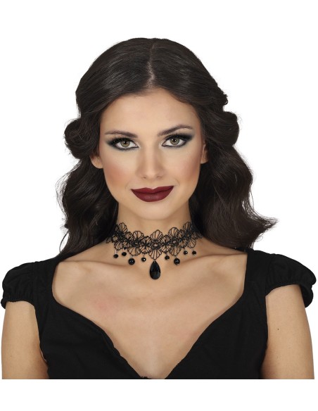 Girocollo gotico nero con pietra pendente e perline, accessorio per Halloween e feste a tema dark