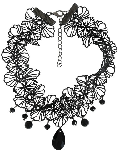 Girocollo gotico nero con pietra pendente e perline, accessorio per Halloween e feste a tema dark