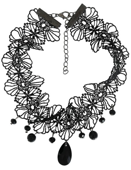 Girocollo gotico nero con pietra pendente e perline, accessorio per Halloween e feste a tema dark