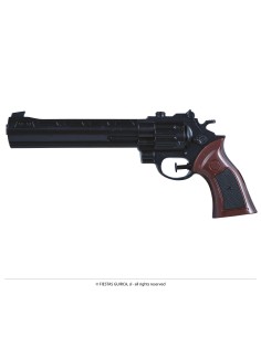 Pistola Colt revolver replica Western nera con calcio legno marrone per costume cowboy