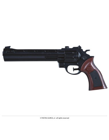 Pistola Colt revolver replica Western nera con calcio legno marrone per costume cowboy