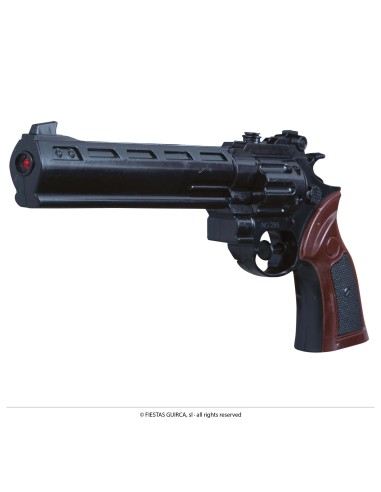 Pistola Colt revolver replica Western nera con calcio legno marrone per costume cowboy