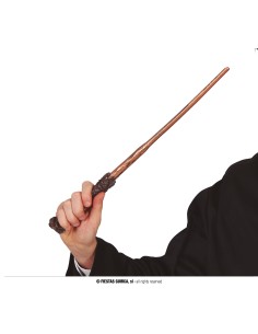 Bacchetta magica da mago 45 cm marrone impugnata da mano per costume Carnevale