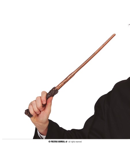 Bacchetta magica da mago 45 cm marrone impugnata da mano per costume Carnevale