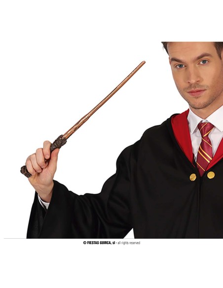 Bacchetta magica da mago 45 cm marrone impugnata da mano per costume Carnevale