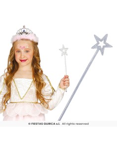 Bacchetta magica fata con stella argento brillante accessorio costume carnevale 2