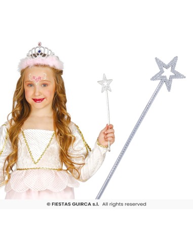 Bacchetta magica fata con stella argento brillante accessorio costume carnevale