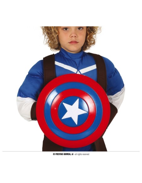 Scudo supereroe rosso blu bianco con stella centrale 32 cm per bambino costume Captain America