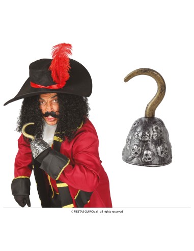Pirata con uncino PVC costume completo cappello e baffi per feste a tema