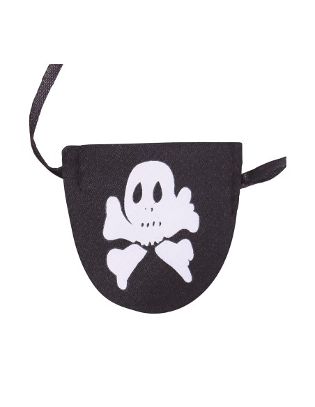 Benda pirata nera con teschio bianco indossata da donna con cappello rosso per costume pirata