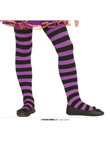 Collant a righe lilla e nere per bambine, accessorio per costumi di Carnevale e Halloween