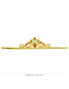 Corona dorata da regina con gemme rosse e blu per costumi e feste a tema 2