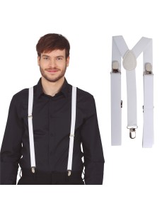 Bretelle bianche indossate su camicia nera, accessorio per costumi e travestimenti 2